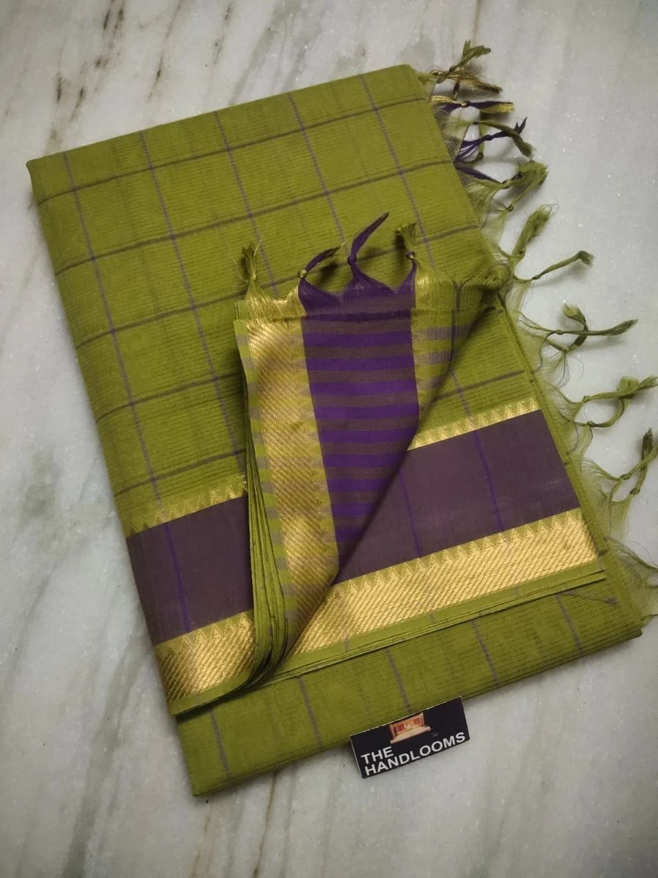 Taupe Beige Mangalagiri Pure Handloom Cotton Saree with Gold Zari Border